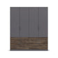 Two-tone wardrobe with gray upper section and wooden lower section on a white background