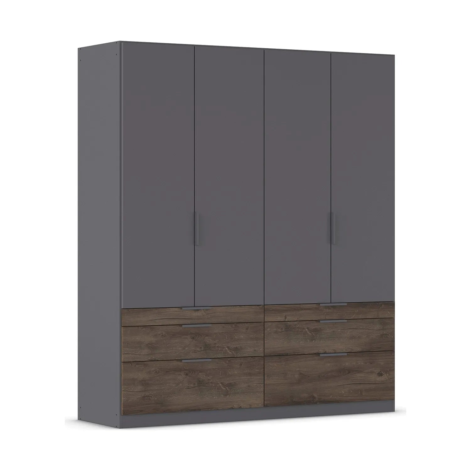 Kodi Metallic Grey 4 Door Wardrobe with 6 Drawers – W181cm