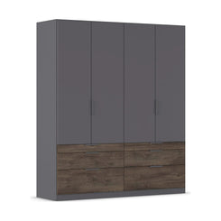 Kodi Metallic Grey 4 Door Wardrobe with 6 Drawers – W181cm