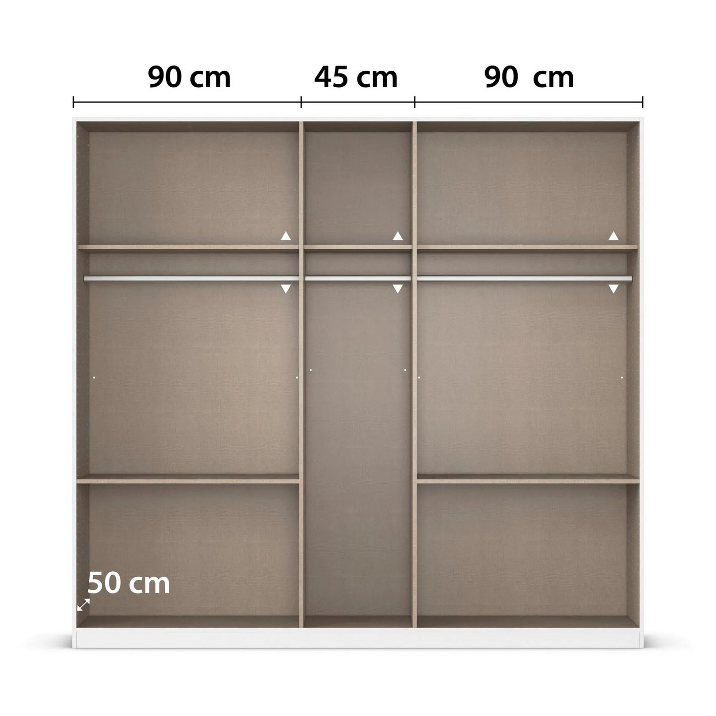 Wardrobe with dimensions labeled on a white background
