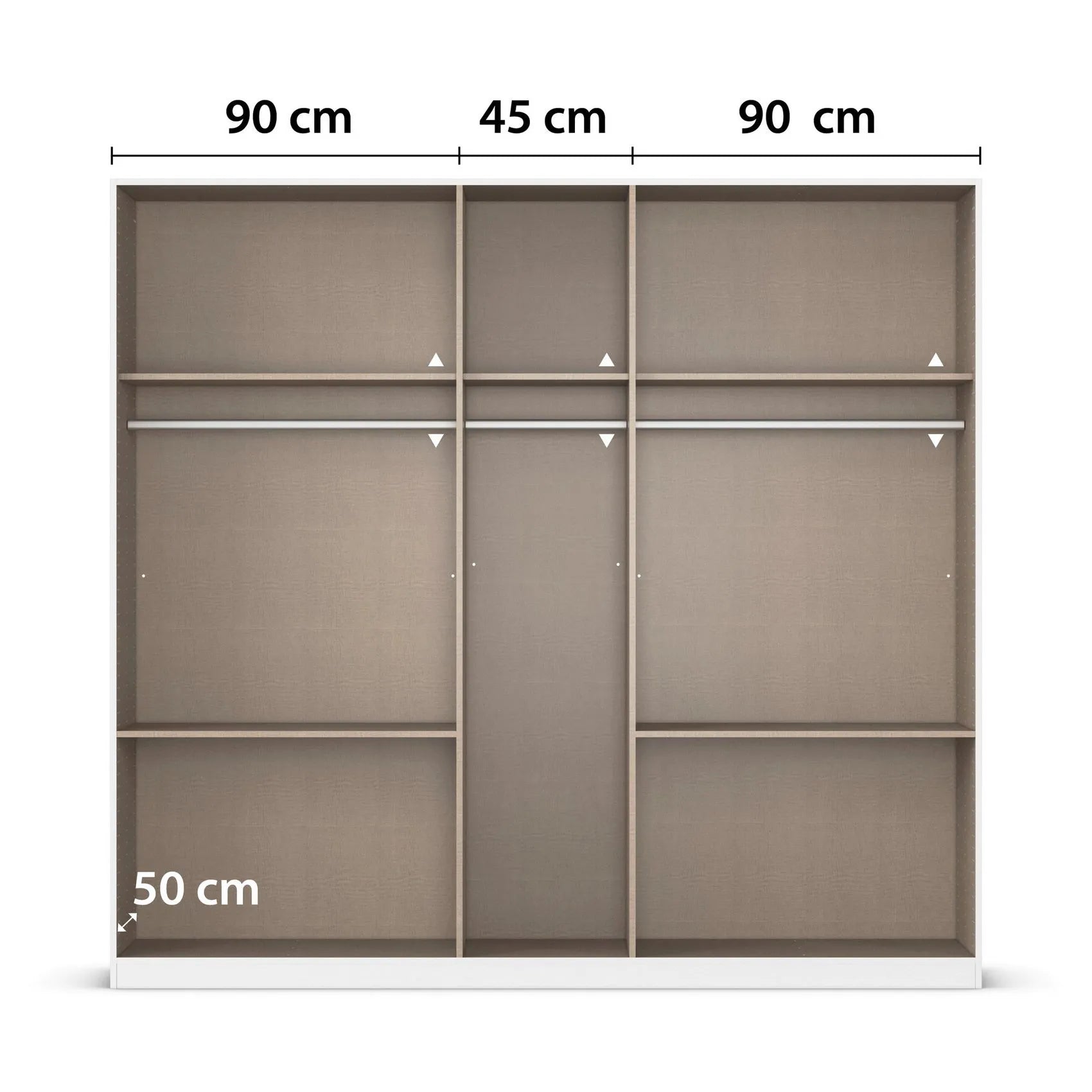 Wardrobe with dimensions labeled on a white background