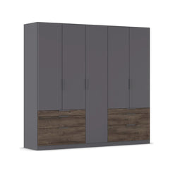 Kodi Metallic Grey 5 Door Wardrobe with 6 Drawers – W226cm