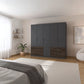 Kodi Metallic Grey 5 Door Wardrobe with 6 Drawers W226cm styled in a room - Home of Wardrobes