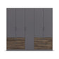5 Door Gray wardrobe with wooden drawers on a white background Width 226cm