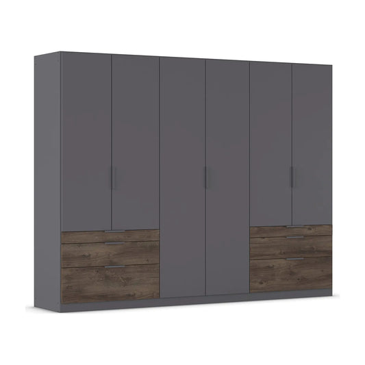 Kodi Metallic Grey 6 Door Wardrobe with 6 Drawers – W271cm