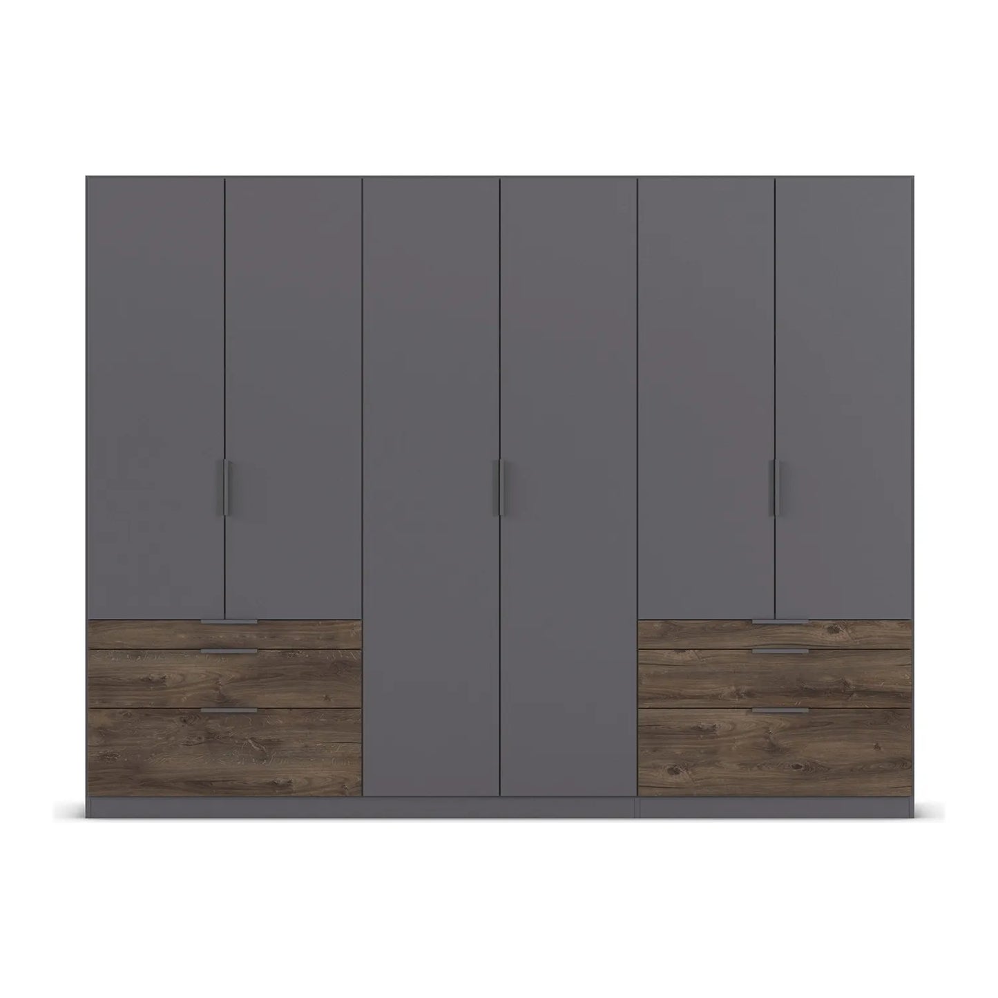 Kodi Metallic Grey 6 Door Wardrobe with 6 Drawers – W271cm