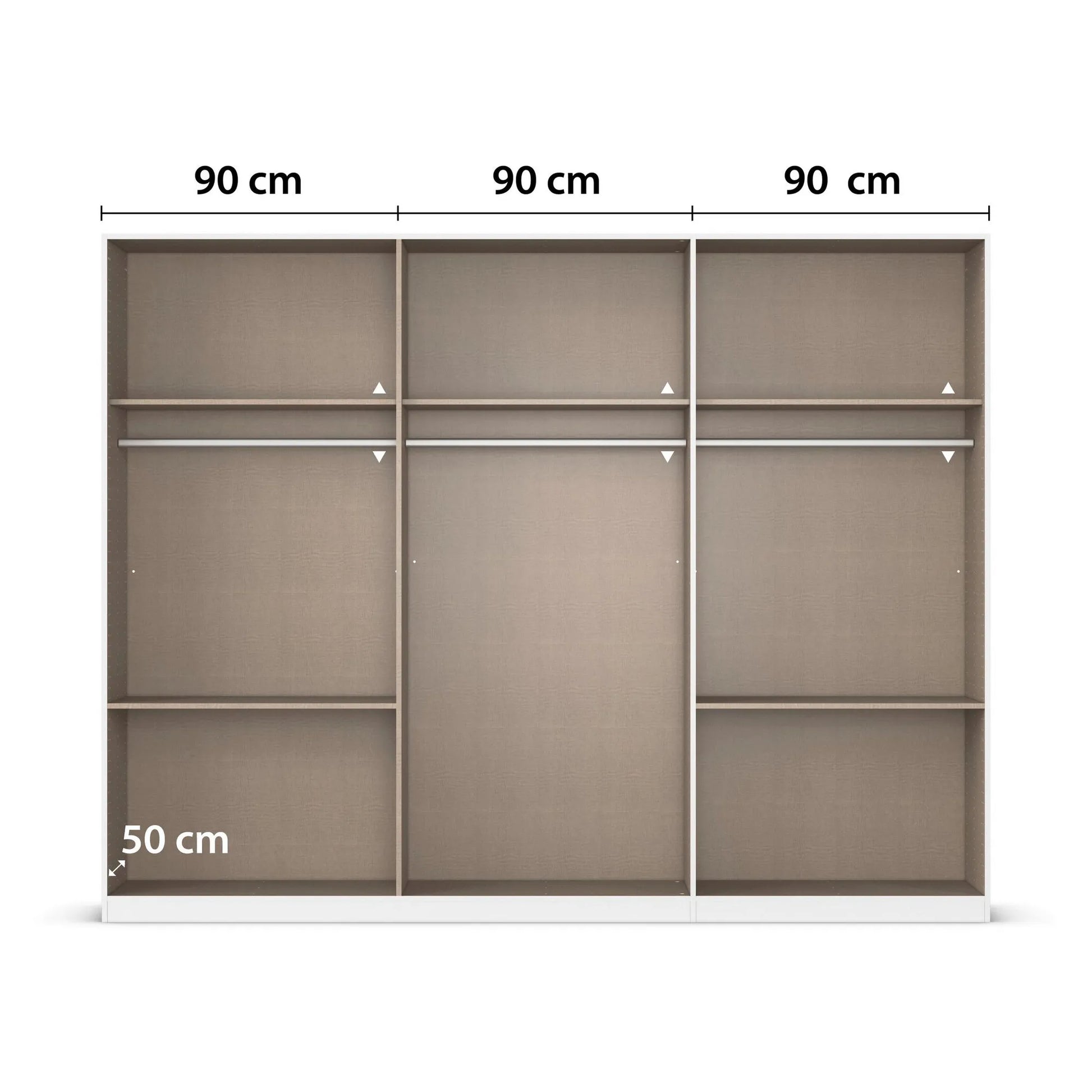 Wardrobe with 6 Hinged doors and measurements on a white background