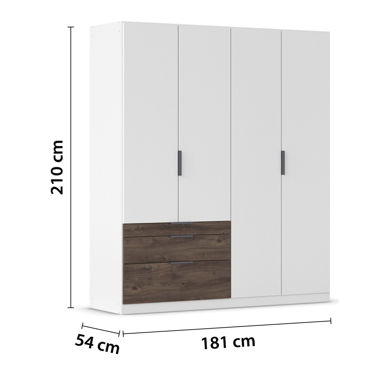 Kodi White 4 Door Wardrobe with 3 Drawers – W181cm - Dimensions