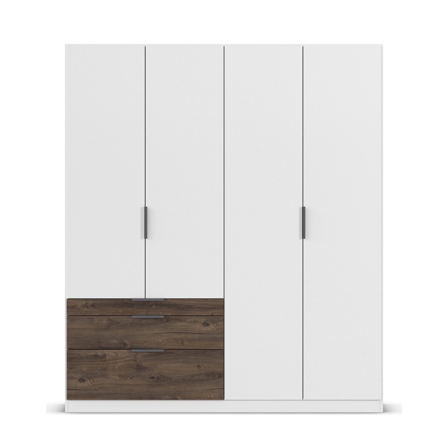 Kodi White 4 Door Wardrobe with 3 Drawers – W181cm - Front Closeup View