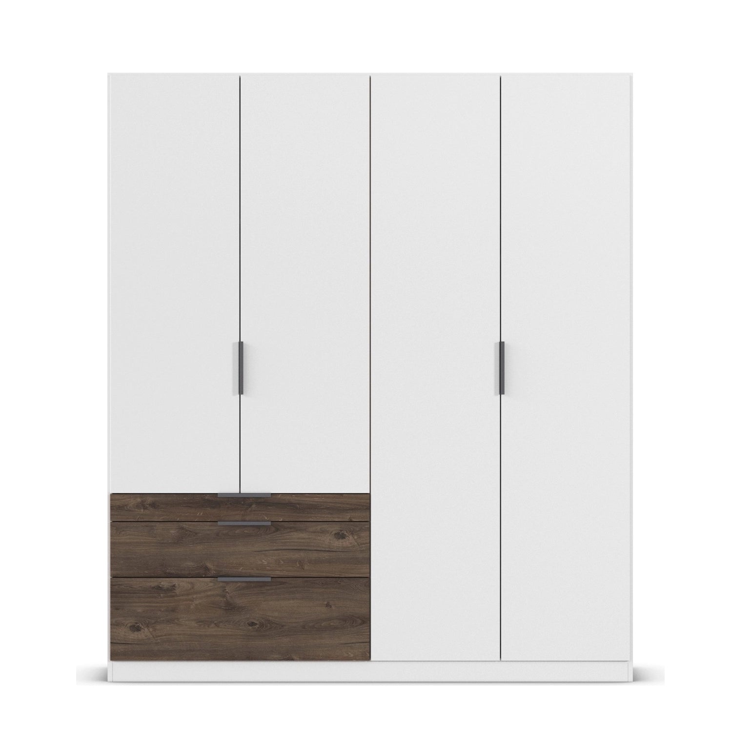 Kodi White 4 Door Wardrobe with 3 Drawers – W181cm - Front Closeup View