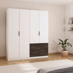 Kodi White 4 Door Wardrobe with 3 Drawers – W181cm - Styled in a Bedroom