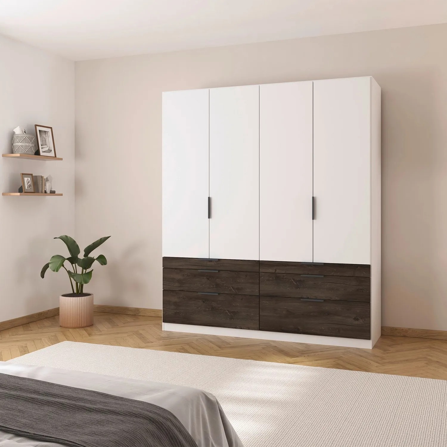 Rauch Kodi White 4 Door Wardrobe with 6 Drawers  in a bedroom setting width 181cm