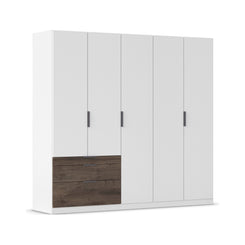 Kodi White 5 Door Wardrobe with 3 Drawers – W226cm - Side Closeup View