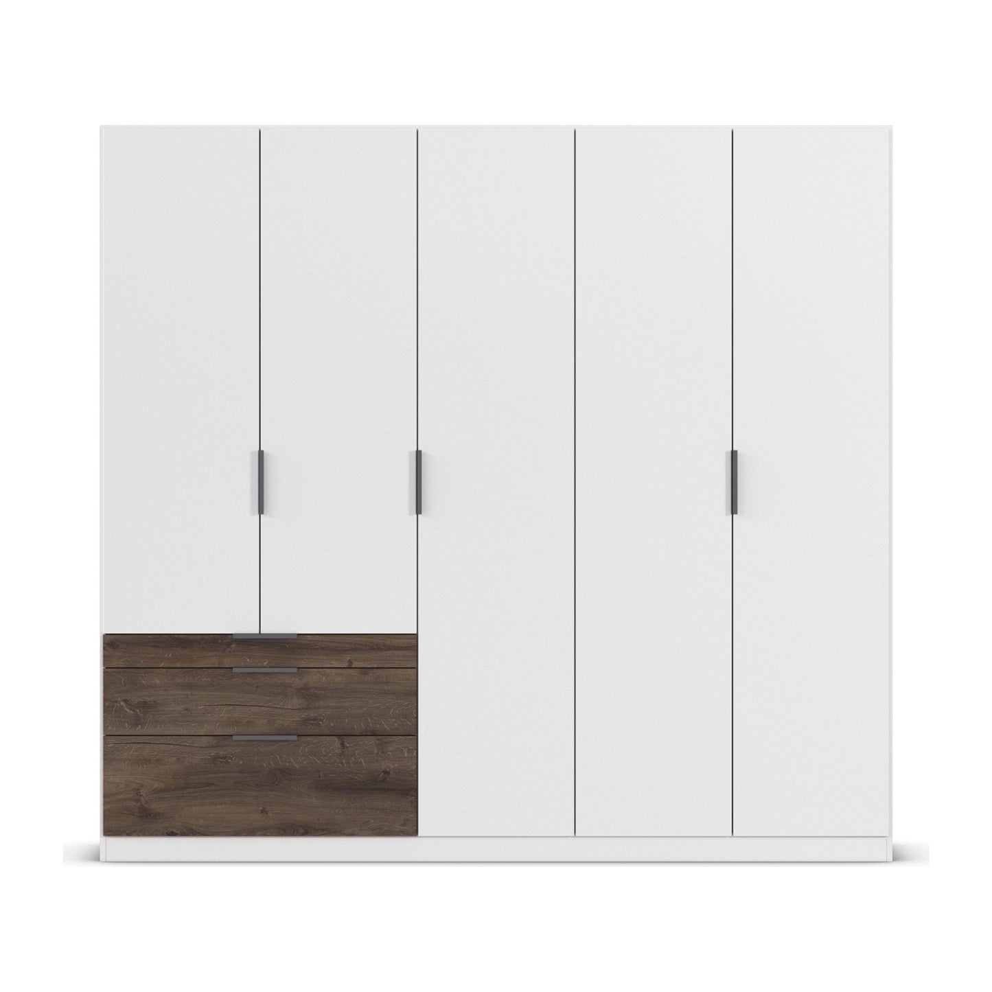 Kodi White 5 Door Wardrobe with 3 Drawers – W226cm - Front Closeup View