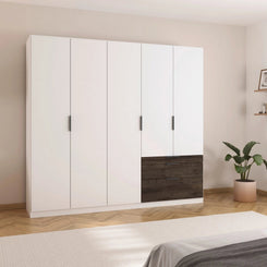 Kodi White 5 Door Wardrobe with 3 Drawers – W226cm - Styled in a Bedroom