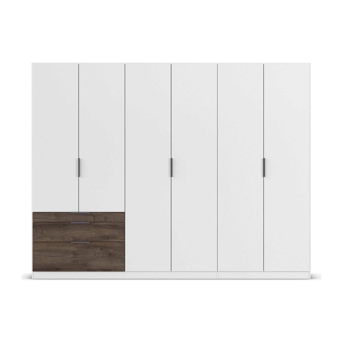 Kodi White 6 Door Wardrobe with 3 Drawers – W271cm - Front Closeup View