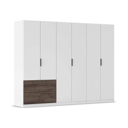 Kodi White 6 Door Wardrobe with 3 Drawers – W271cm - Side Closeup View