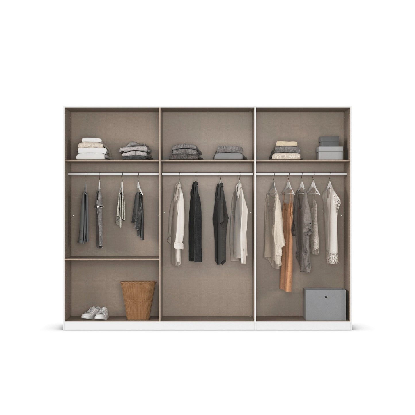 Kodi White 6 Door Wardrobe with 3 Drawers – W271cm - Interior Styled in a Bedroom - Closeup View