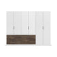 White wardrobe with wooden lower section on a white background