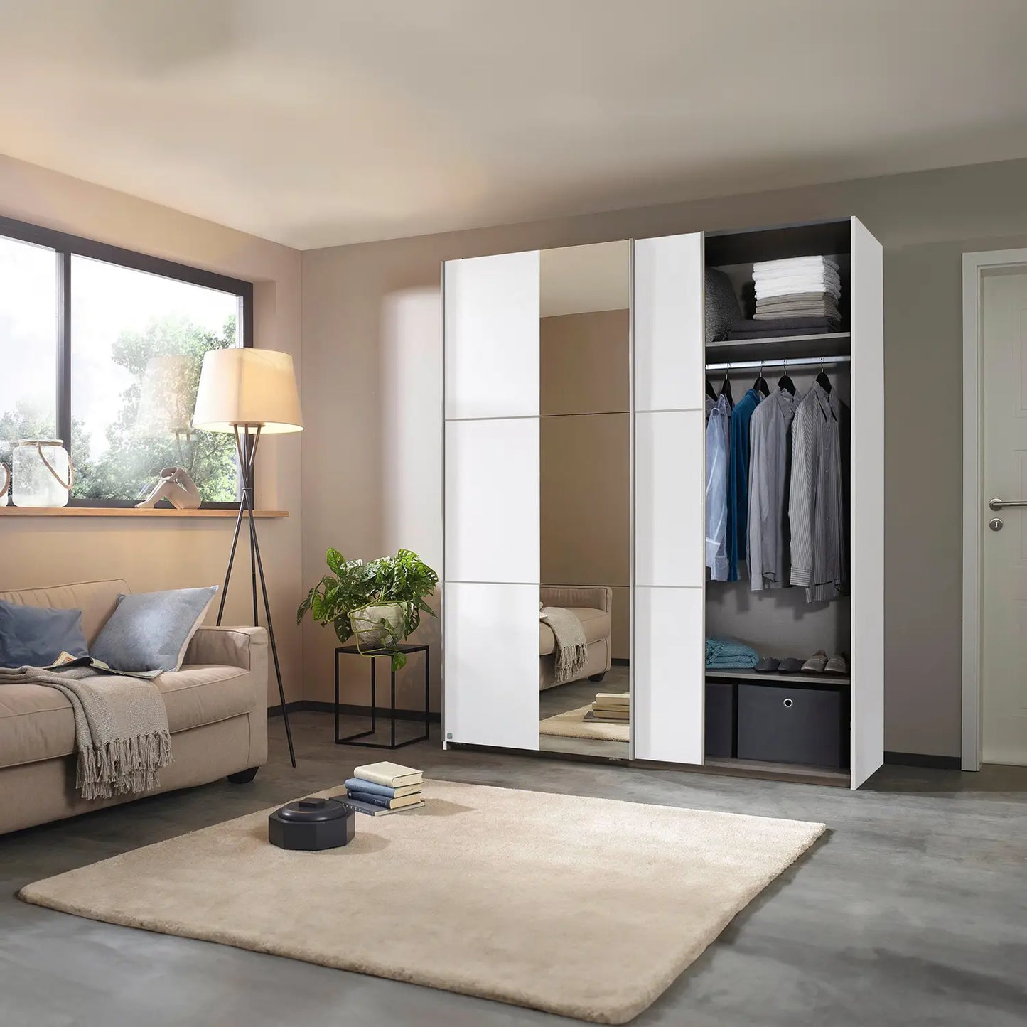 Aura Aura White Sliding Door Wardrobe with Mirror - Width 175cm