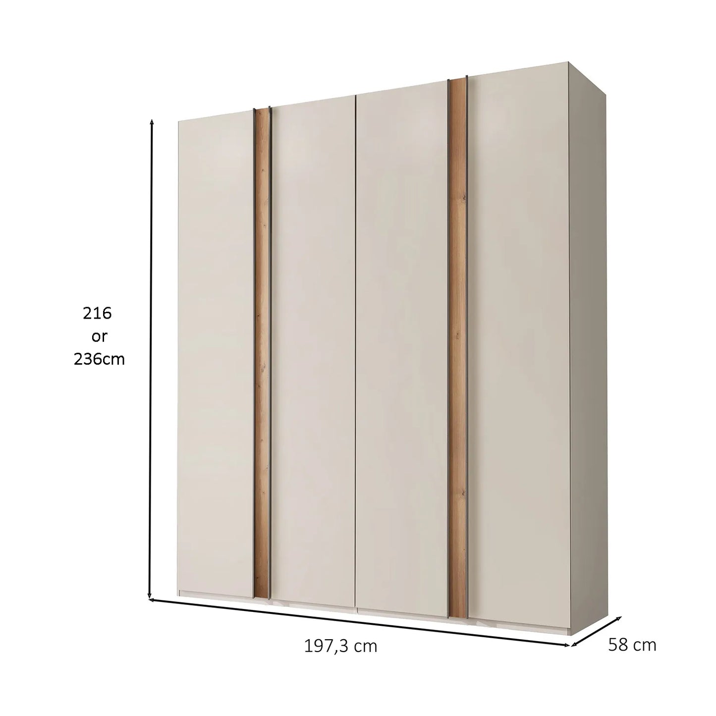 Wiemann Laguna 200cm Champagne 4 Door Wardrobe - Dimensions