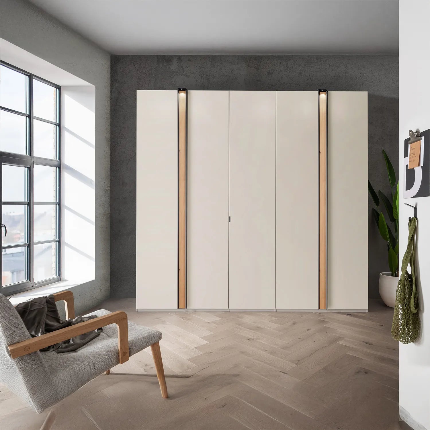 Modern Laguna 250cm Champagne 5 Door Wardrobe with Lights
