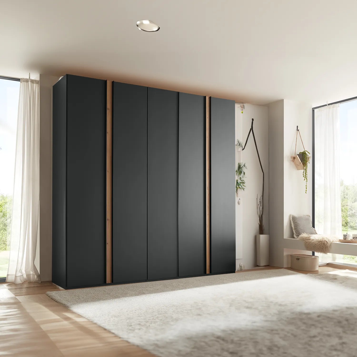 Wiemann Lagos Graphite 5 Door Wardrobe with Bianco Oak Panel 