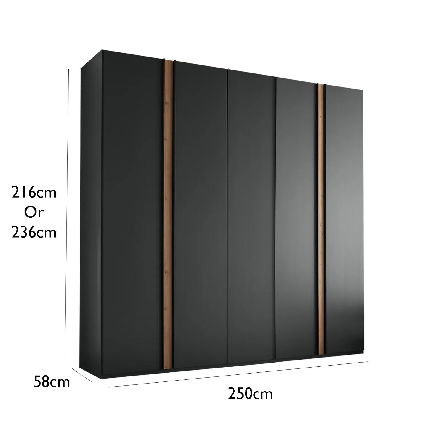 Laguna 250cm Graphite 5 Door Wardrobe - Pendle Village Furniture