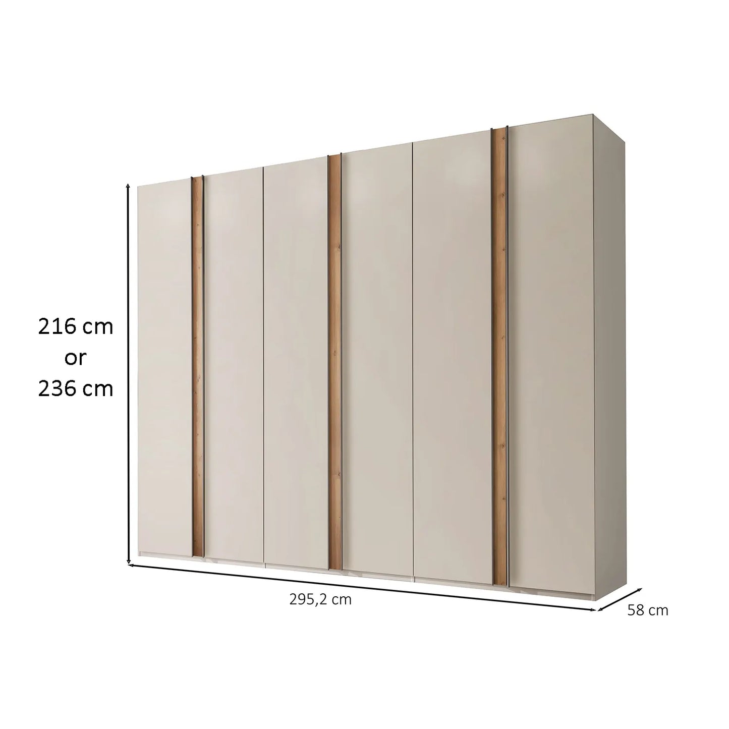 Laguna 300cm Ghampagne 6 Door Wardrobe - Dimensions