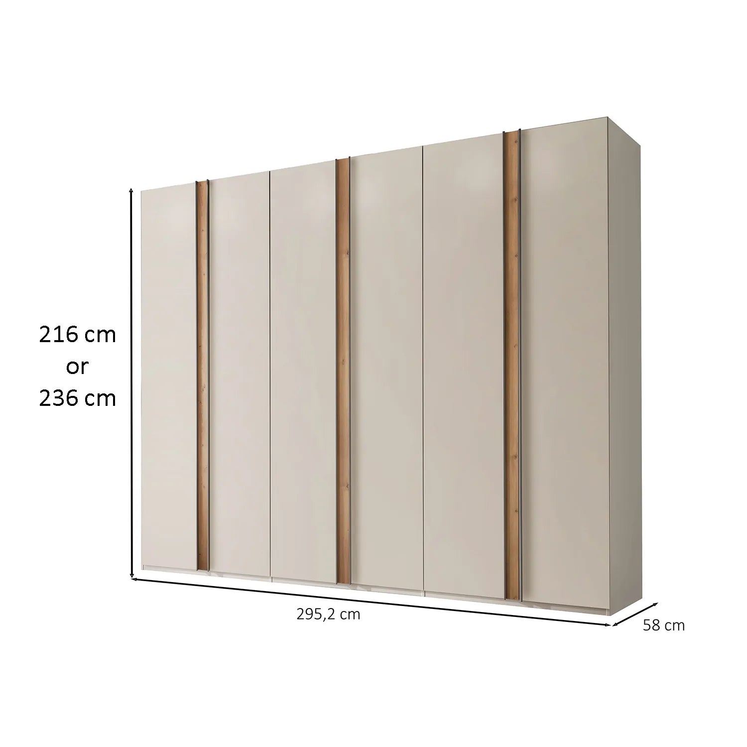 Laguna 300cm Ghampagne 6 Door Wardrobe - Dimensions