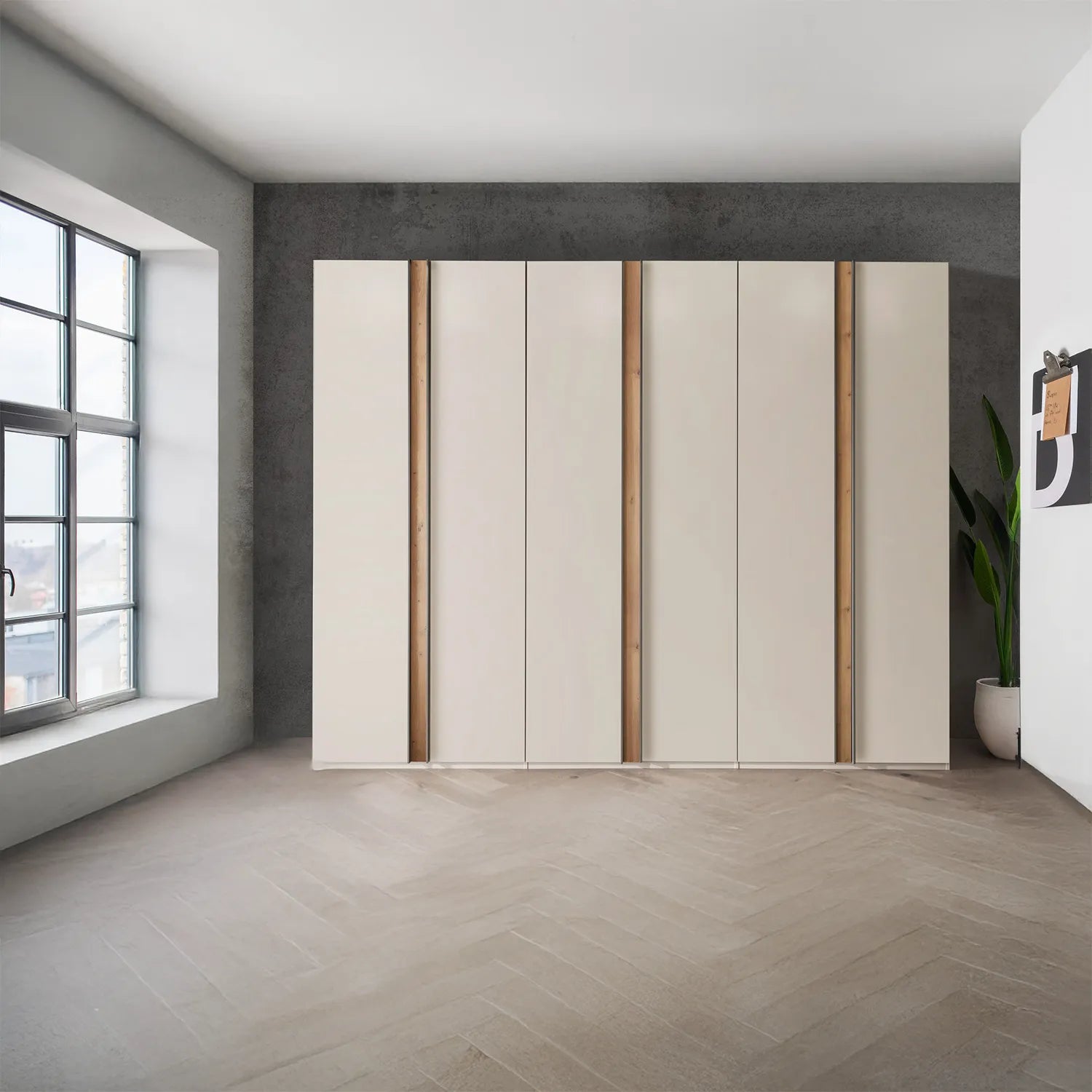 Laguna 300cm Ghampagne 6 Door Wardrobe - Styled in a Living Room