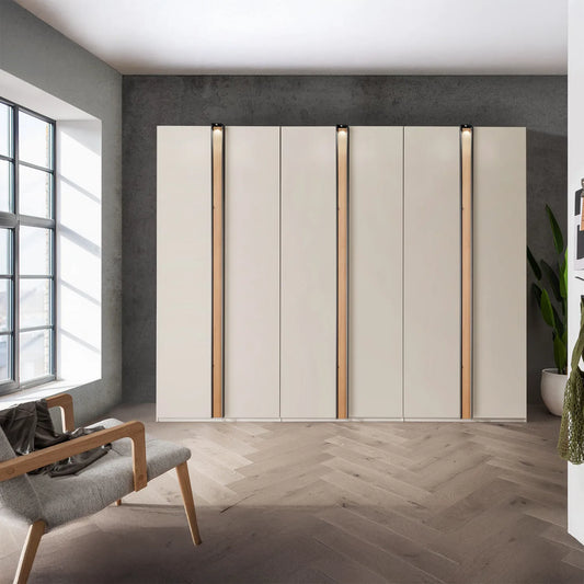 Wiemann Lagos 6 Door Hinged Wardrobe Width 300cm with Oak Panels and Light