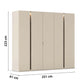 Rauch 5 Door Cream wardrobe with dimensions labeled on a white background