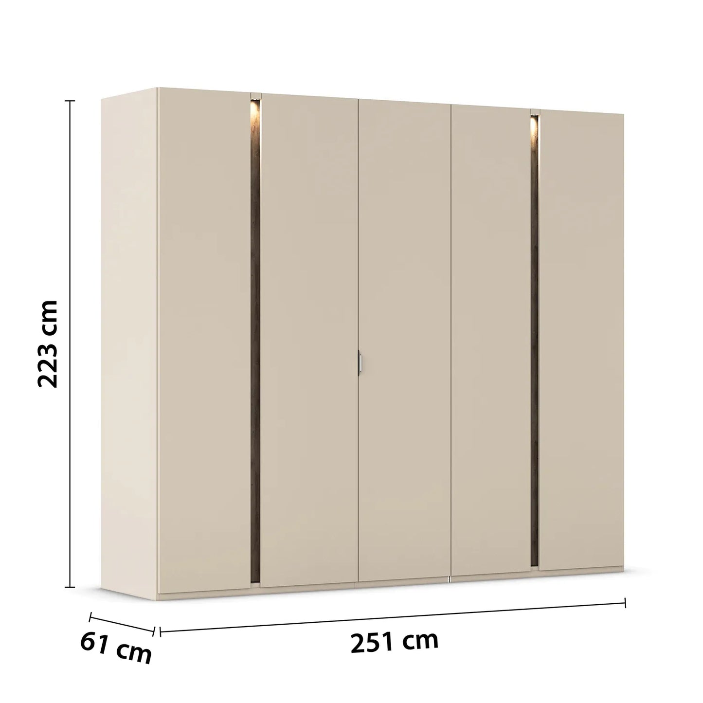 Rauch 5 Door Cream wardrobe with dimensions labeled on a white background