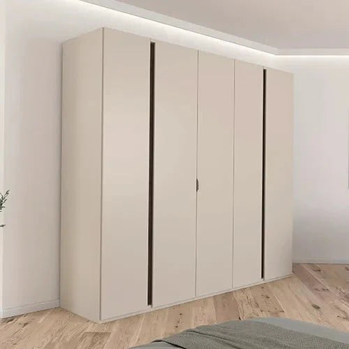 Larisa 251cm Champagne & Atlantic Oak Hinged 5 Door Wardrobe with Light - Home of Wardrobes