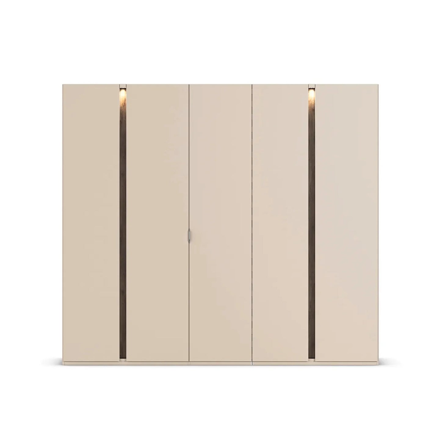 Larisa 251cm Champagne & Atlantic Oak Hinged 5 Door Wardrobe with Light