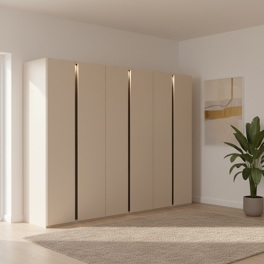 Rauch Larisa Champagne & Atlantic Oak Large 6 Door Hinged Wardrobe – 301cm