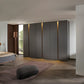 Larisa 301cm Graphite & Atlantic Oak Hinged 6 Door Wardrobe - Styled in a Bedroom