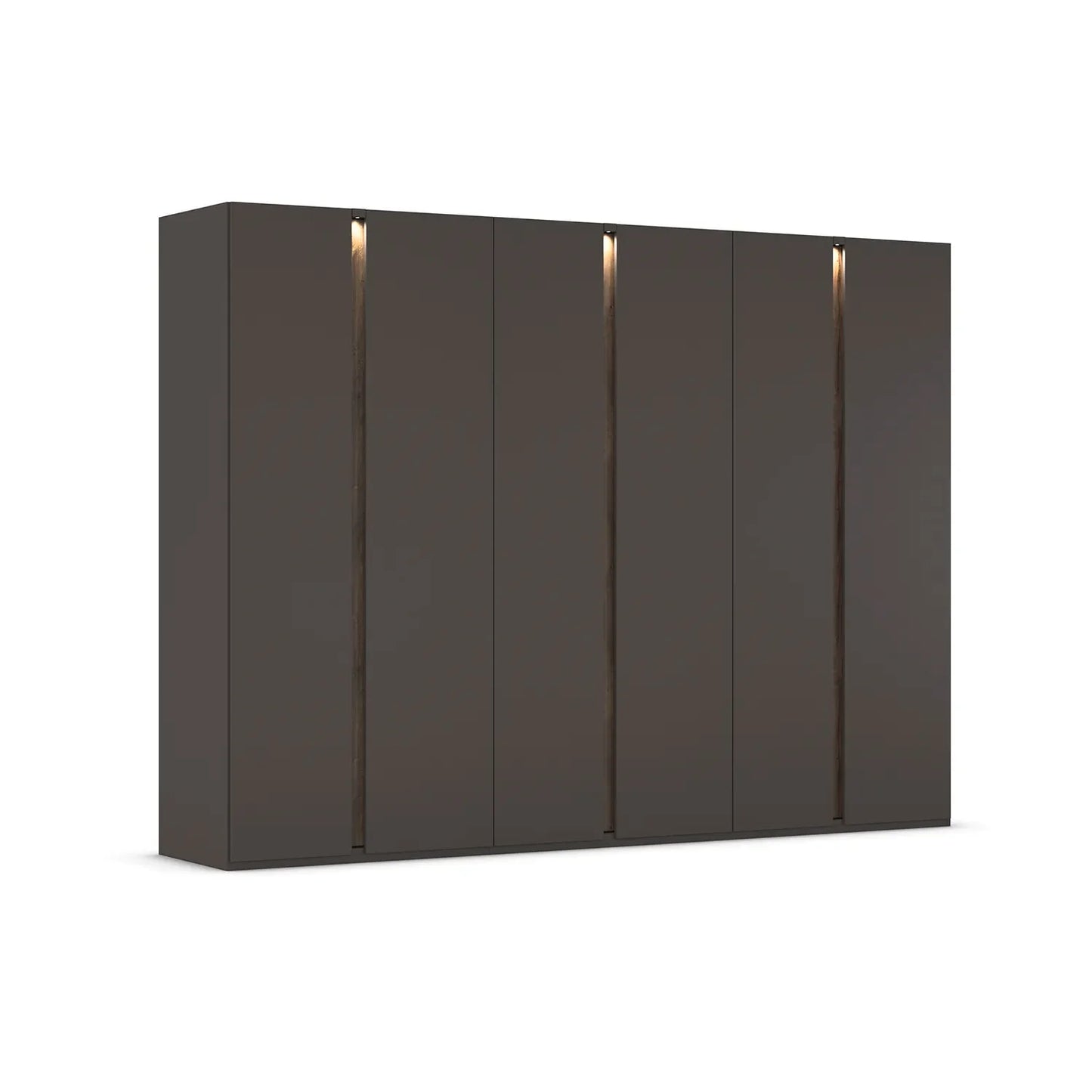 Larisa 301cm Graphite & Atlantic Oak Hinged 6 Door Wardrobe with LED Lights - Home of Wardrobes