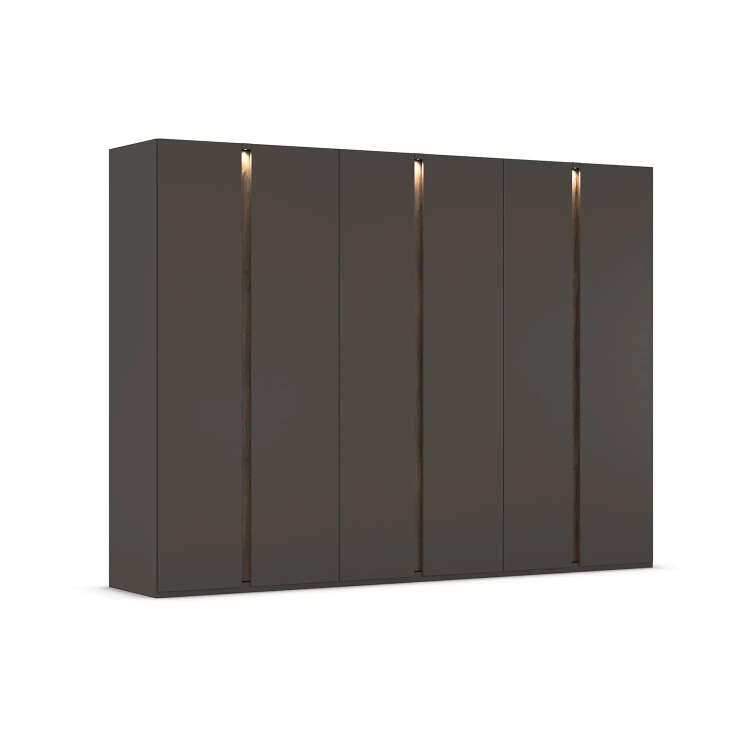 Larisa 301cm Graphite & Atlantic Oak Hinged 6 Door Wardrobe with LED Lights - Home of Wardrobes