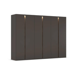 Larisa 301cm Graphite & Atlantic Oak Hinged 6 Door Wardrobe with LED Lights - Home of Wardrobes