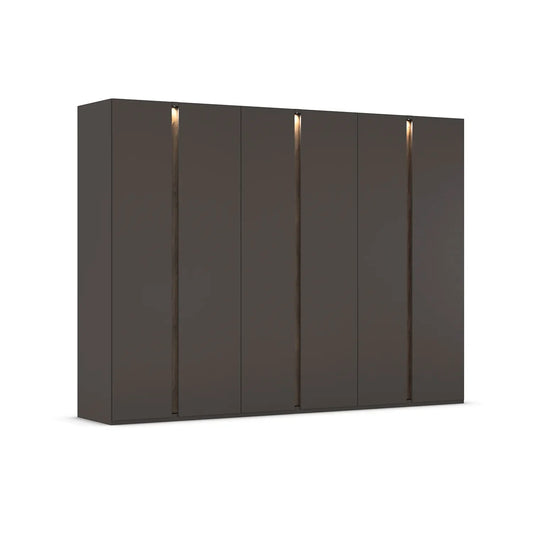 Larisa 301cm Graphite & Atlantic Oak Hinged 6 Door Wardrobe with LED Lights - Home of Wardrobes