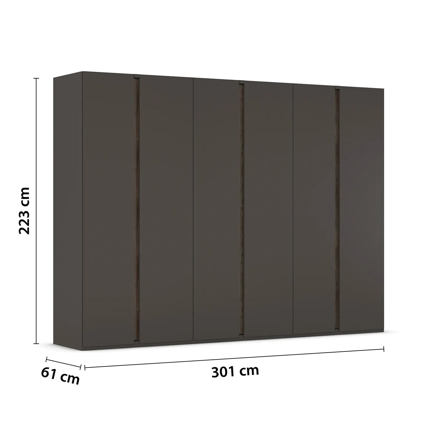 Graphite wardrobe with dimensions labeled on a white background