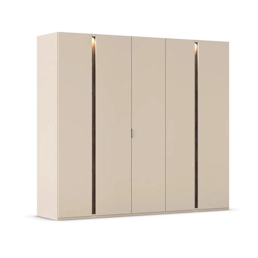 Larisa 251cm Champagne & Atlantic Oak Hinged 5 Door Wardrobe with Light