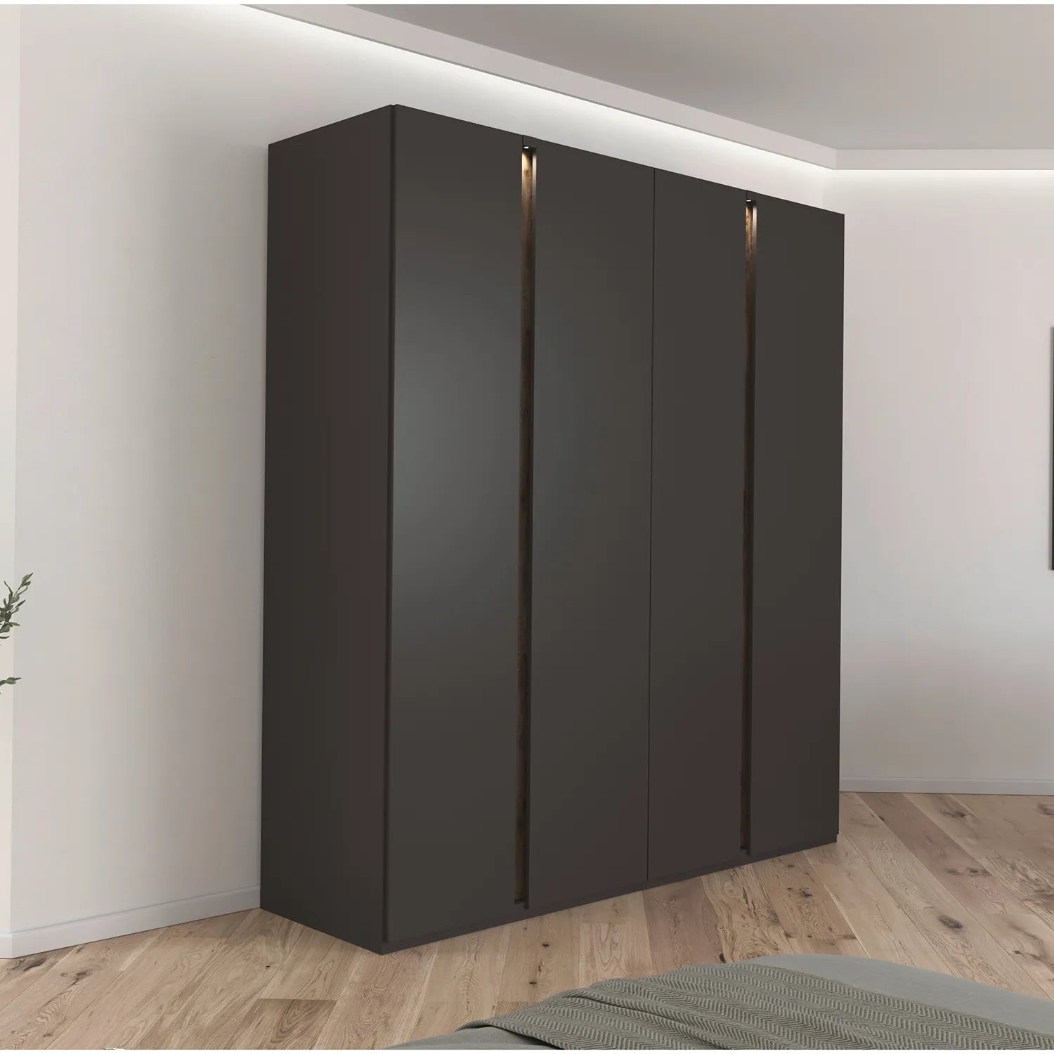 Larisa Graphite & Atlantic Oak Hinged 4 Door Wardrobe - Home Of Wardrobes