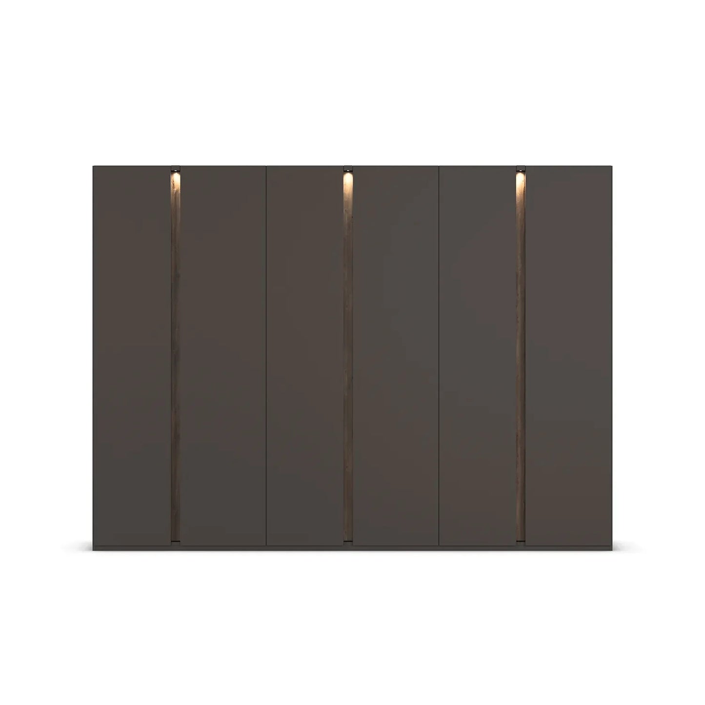 Larisa 301cm Graphite & Atlantic Oak Hinged 6 Door Wardrobe with LED Lights  - Front View