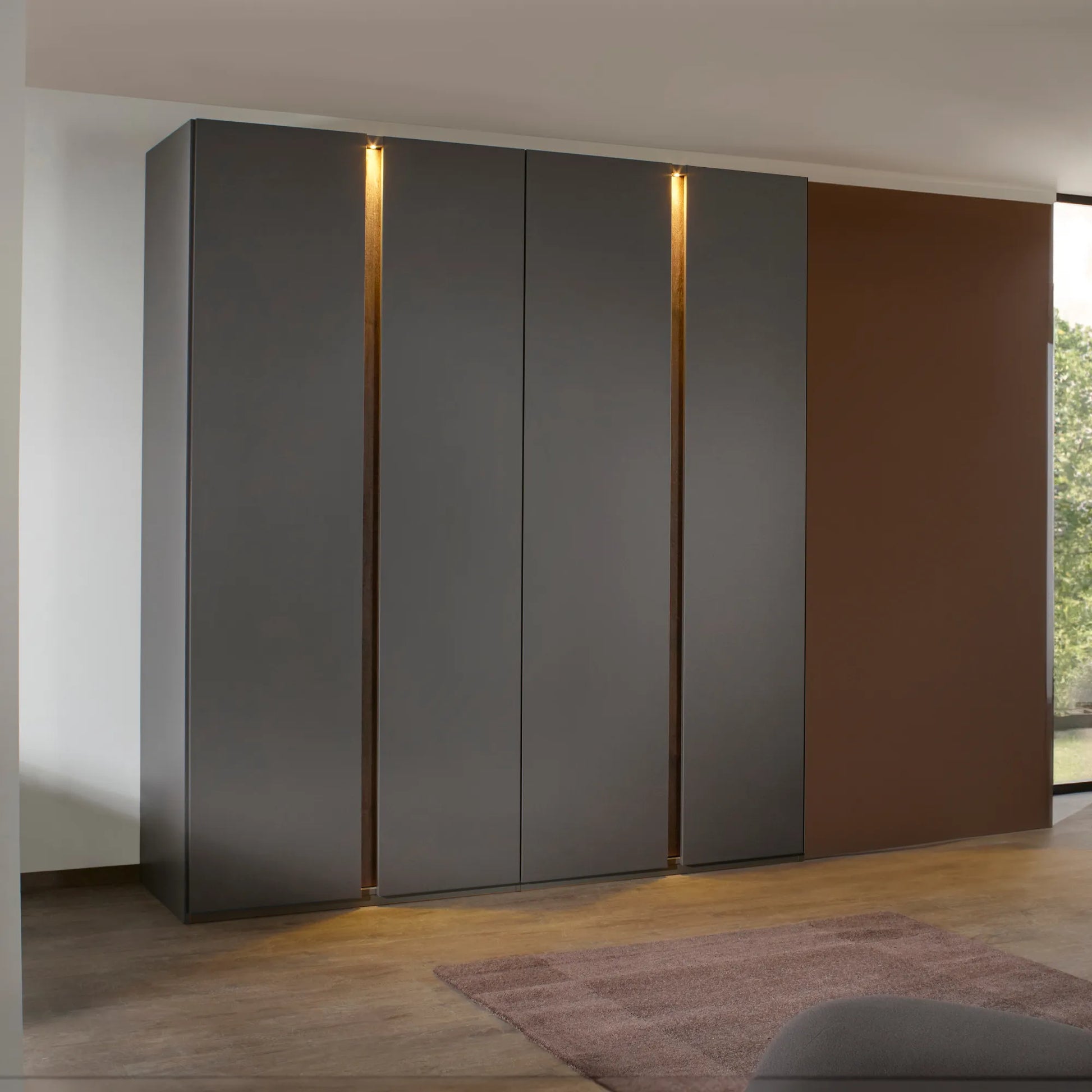 Larisa Graphite & Atlantic Oak Hinged 4 Door Wardrobe - Home of Wardrobes