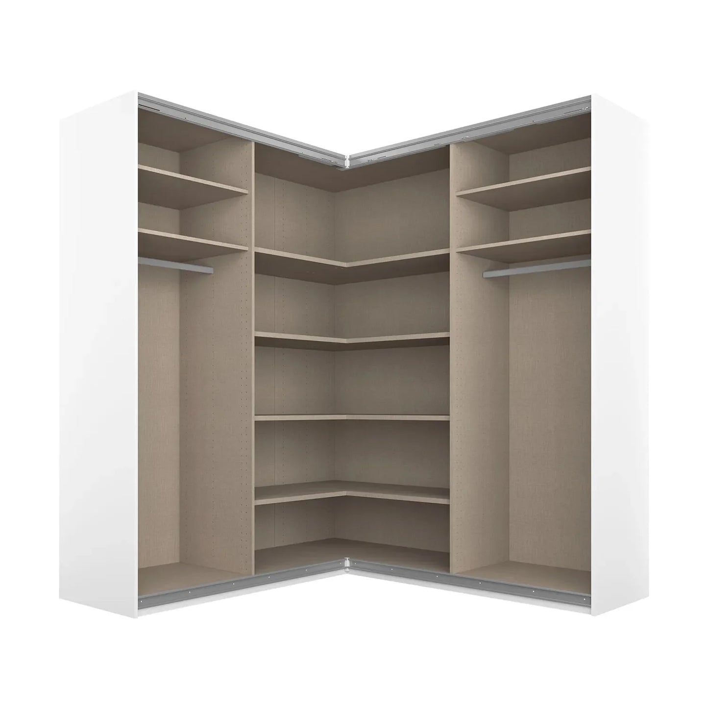 Lema 181cm 4 Door Corner Sliding Wardrobe with 2 Glass Doors and 2 Mirror Doors - Interior view