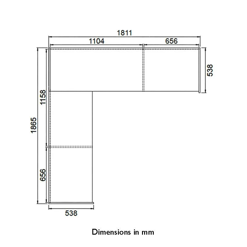 Lema 181cm 4 Door Corner Sliding Wardrobe with 2 Glass Doors and 2 Mirror Doors - Dimensions in MM