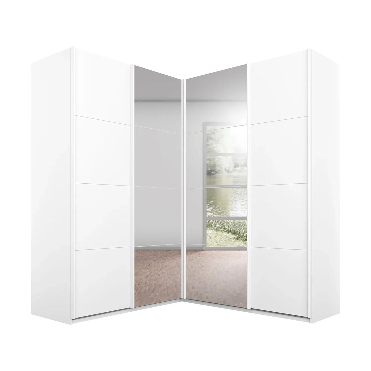 Lema Decor White 4 Door Sliding Corner Wardrobe